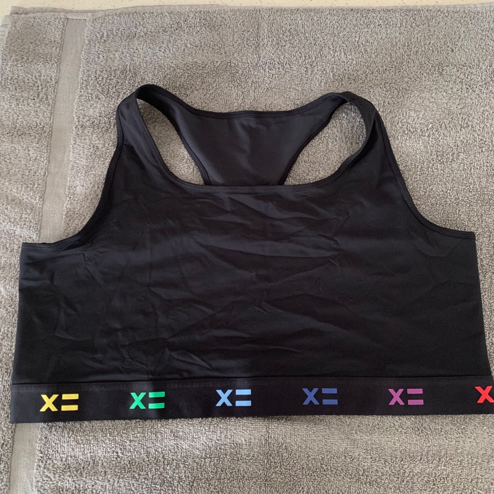 TomboyX Black Racerback Sports Bra Rainbow Logo Elastic Band Plus Size 3X 20